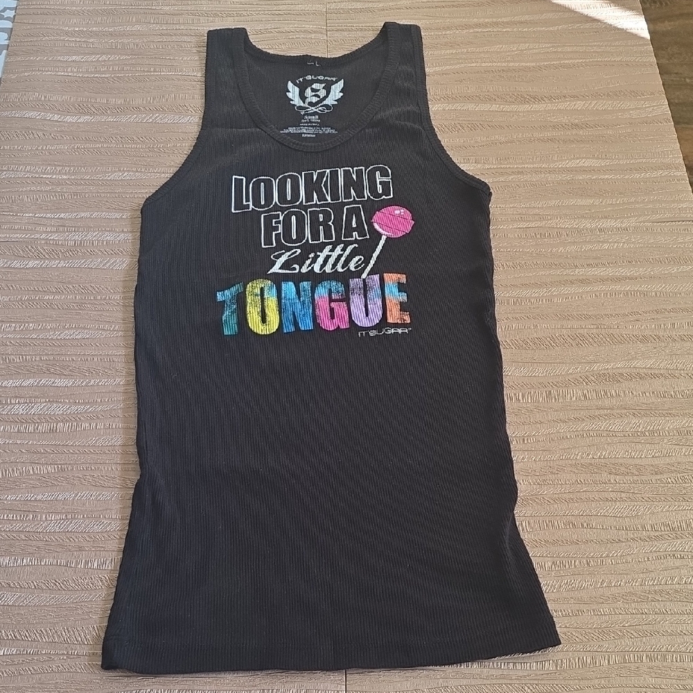 Black Graphic Tank Top with Colorful Text